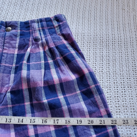 VTG 90's AJ Brandon Women's 7/8 Pink Blue Plaid Pleated High Waist Shorts 26" - Picture 8 of 11
